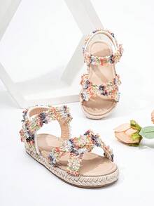 1 Pair Fashion Straw Woven Girls Sandals, Lace Rope Braided Flat Design Cute Baby Shoes, Suitable For Spring, Summer, Autumn Wear With Dresses - White - View 4