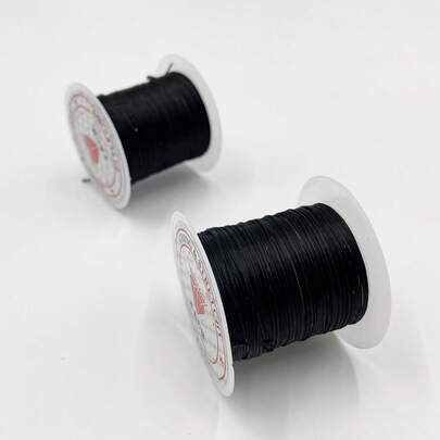 Dây thun đen 0.1mm, khoảng 10m/cuộn, có rãnh để cố định hai đầu, độ đàn hồi cao và bền, dùng để xâu hạt, làm vòng tay, phụ kiện tóc, đồ thủ công DIY.