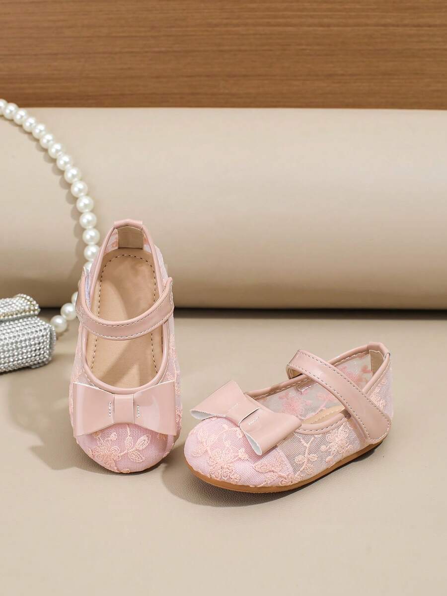 2026 New Kids/Toddler Mesh Breathable Solid Color Hook And Loop Lightweight Princess Flats, Suitable For Spring/Summer Fashion Girls Students Outdoor Wear - Pink - View 1