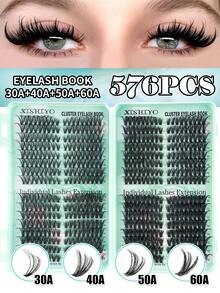 640/576/384 piezas Racimos de pestañas individuales estilo D Curl, esponjosas, de 30D-200D, 10-18mm. Kit de extensión de pestañas individuales extra gruesas, de volumen dramático, ultra suaves y súper ligeras, reutilizables, para uso personal en casa, Halloween, cosplay y vida diaria. - DD - Ver 3