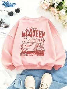 Disney Cars Lightning McQueen Halloween Streetwear Sweatshirt, Double-Sided Print, Retro Vibe, Lightweight & Warm, Perfect For Theme Parks & Halloween Outings, Unisex - Hồng - Xem 3