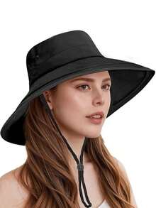 1顶女士遮阳帽，宽檐渔夫帽，防紫外线，带马尾辫孔设计，防水可折叠园艺渔夫帽 - 彩色 - 查看 7