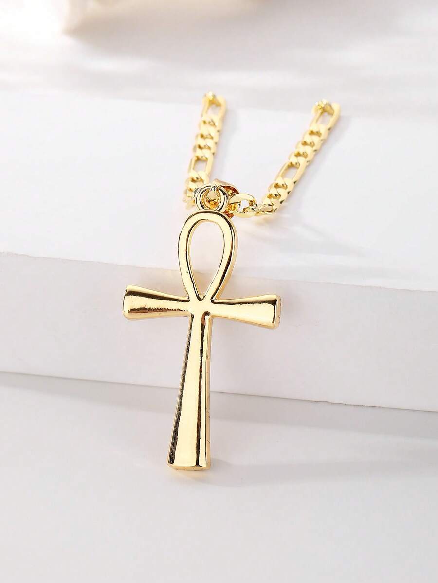 Fashionable & Exquisite Ankh Cross Pendant Necklace, 14K Gold Plated Copper Unpolluted Jewelry, Middle Eastern Style, Unisex, Holiday Gift & Blessing - Necklace - View 1