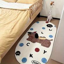 1pc Cute Puppy Pattern Faux Wool Oval Plush Rug, Non-Slip Thick High Pile Bedroom Carpet - Premium - View 3