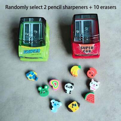 卡通汽车造型削笔器，学生学习用品翻盖式削笔器