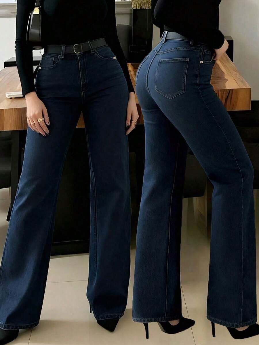 New Women Straight Leg Jeans, Loose Fit Casual Street Style Brand Relaxed Fit Jeans, Women Denim Pants And Clothing - 黑色 - 查看 1