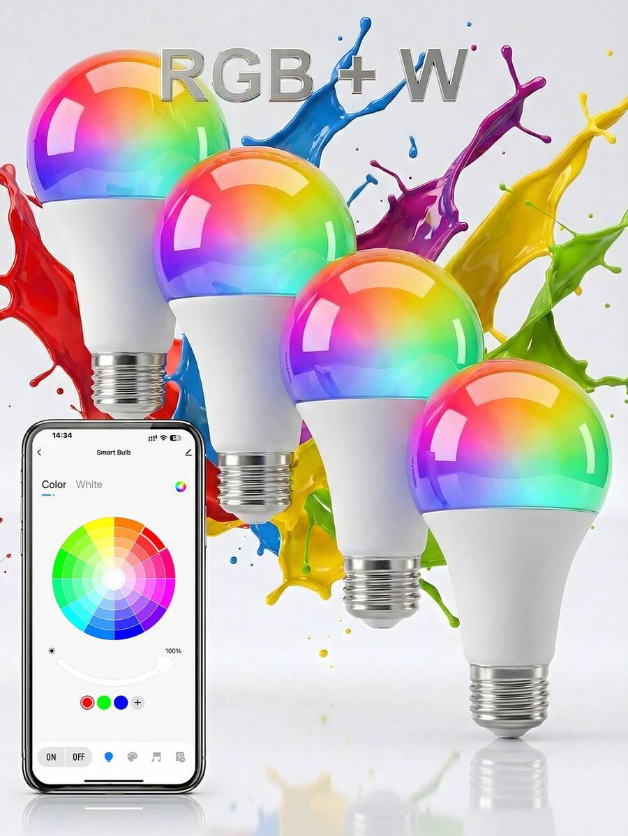 4pcs, Smart Bulbs, RGBCW LED Color Changing Light Bulbs, Dimmable Music Sync Smart Home Bulbs, App Control Wireless LED Lights For Bedroom Living Room. - View 1