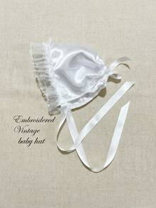 1pc Royal Style Pink Shiny Fabric Baby Bonnet, 0-3M 3-6M Months, Pink Satin Cotton - 1PC - View 11