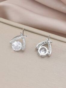 1 Pair Minimalist Elegant Design Luxury Petite Round Sparkling Cubic Zirconia Stud Earrings, Suitable For Women & Girls Daily Wear, Wedding, Birthday Gift - Multicolor - View 4