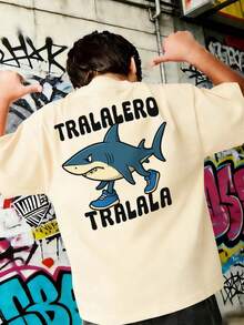 Camiseta de manga corta con cuello redondo y estampado informal para niños preadolescentes, top de verano - Albaricoque - Ver 1