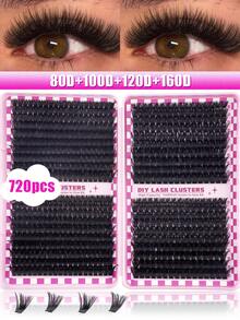 800/720pcs DIY Lash Clusters Eyelash Extension Kit, 2-In-1 Lash Bond, Tweezers, Lash Brush, 30D-160D 9-18mm Mix Lash Clusters For Beginner DIY At Home And Reusabl - Multicolor - View 14