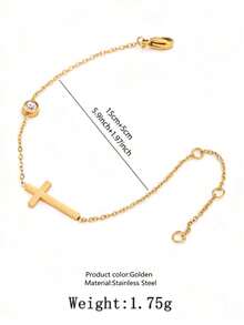 1 pieza Pulsera clásica de acero inoxidable con decoración de vidrio y cruz, adecuada para uso diario tanto para mujeres como para hombres - Amarillo Oro - Ver 9