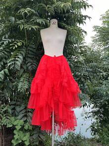 Váy cưới kiểu Lolita nhiều lớp ren xếp tầng kiểu Âu và Mỹ, váy lót xếp ly kiểu công chúa. - Đỏ - Xem 2