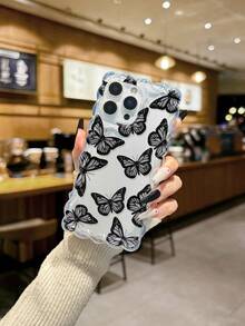 蝴蝶图案彩绘编织波浪边极简高端TPU彩绘防摔手机壳，兼容 17 Pro/17 Air/17/17 Pro Max、16/11/16 Pro/16 Plus/16 Pro Max/16 e/15 Pro Max/13/14/12/XS/XR/7G/8 Plus/XR/7/8；彩绘TPU防摔软壳，兼容 15 Pro Max、13、14、12、X、14；波浪边彩绘TPU防摔软壳 - 彩色 - 查看 4