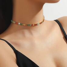 1 chiếc vòng cổ nữ hình học rỗng đính đá Zirconia, đa năng, phù hợp đeo hàng ngày và dự tiệc. - màu vàng - Xem 6