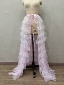 1 件新娘多层黑色腰带派对长裙，带可拆卸拖尾和薄纱覆盖，万圣节情人节秋季女士服装 - 黑色 - 查看 22