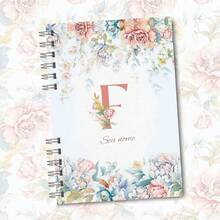 A5 Floral Pink And Blue Notebook Personalized With Initial Of The Alphabet - F - View 1