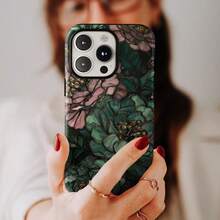 Flower Green Painted Glass Phone Case, Compatible With IPhone 17 16 15 14 13 12 11 Pro Max, And Galaxy S25 S24 S23 Ultra, A Perfect Gift For Her. - Dark Green - View 5