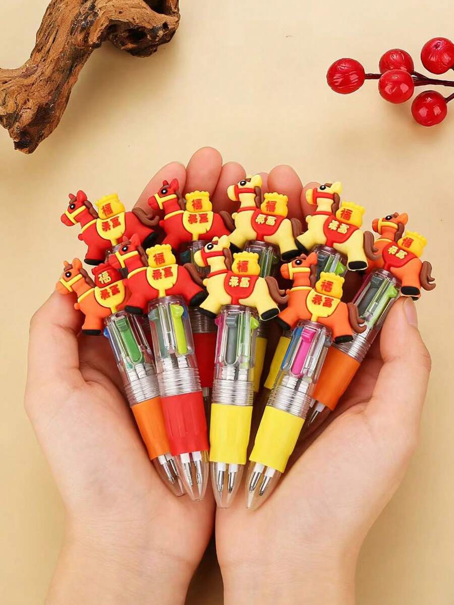 2026 Year Of The Horse New Red Neutral Pen, Cute Mini Horse Ballpoint Pen, Ins Style Multi-Color Stationery Suitable For Office, Party, New Year Gift, 4 Colors - Multicolor - View 1