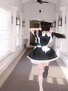 1 Stück Mädchenkleid, süßes Glocken- & Spitzen-Schleifen-Lolita Maid Café Uniform, geeignet für Ausstellungen, Partys, Bühnenauftritte, Maid Café Arbeit, Halloween - Verschiedenfarbig - Übersicht 10