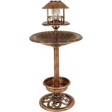 Garden Bird Bath & Feeding Table Station & Solar LED Light Bronze Effect BSOLAR - A - View 5