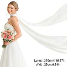 1件长款新娘头纱，145英寸白色婚纱披肩，简约薄纱披肩，适合婚礼、私奔仪式、婚宴和新娘写真配饰 - 白色 - 查看 7