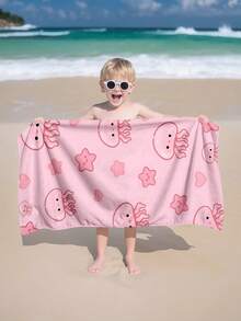 1pc Cute Jellyfish Print Pink Children Beach Towel, Super Soft Microfiber Extra Large Beach Blanket, Highly Absorbent Bath Towel, Suitable For Travel, Swimming Pool, Diving, Surfing, Yoga, Camping, Available In Multiple Sizes, Beach Accessories - Multicolor - View 6