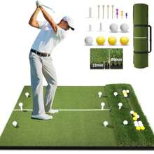 5x4ft Golf Mat with Ball Tray - Thickened Dual-Turf Golf Hitting Mat with Alignment Lines for Indoor and Outdoor Use Golf Practice Mat for Swing and Simulators and Chipping Training Ideal Gift for Golfers - Verde - Ver 9