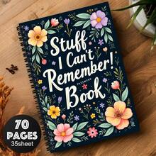 1本彩色花卉螺旋装订密码笔记本 - 70页 “我忘了什么！”设计，海军蓝封面，彩色花卉图案，适用于家庭办公室、电脑登录密码和网站账号，密码本，趣味排版，螺旋装订 - A5 - 查看 4