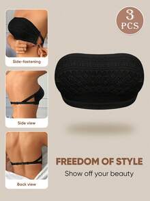 MEIYATING 3件套女士性感蕾丝文胸，透气轻盈无背抹胸式文胸，适合夏季搭配各种服装 - 彩色 - 查看 5