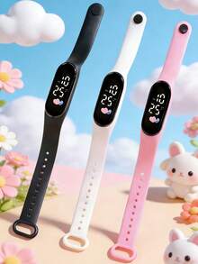 5pcs/Set TPU Silicone Strap Kids LED Digital Watch With Heart Shape, Displays Time, Month, Year, Week, Suitable For School, Daily Wear, Holidays & Gifts - Multicolor - View 3