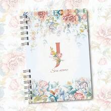 A5 Floral Pink And Blue Notebook Personalized With Initial Of The Alphabet - J - View 1