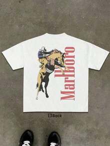 [Sporty T-Shirt]Men's Summer Cowboy Riding T-Shirts, Free Riding T-Shirts, Western Spirit T-Shirts, Cowboy Heritage T-Shirts, Red Label Western Style T-Shirts, Tribute To Tough Guys T-Shirts, Western Legend Mix And Match T-Shirts, Industrial StyleRelaxed Plus Size T-Shirt - 白色 - 查看 3