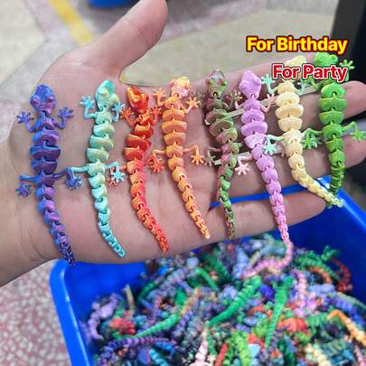 17/27/37pcs Assorted Colorful Party Favor Pack, 3D Printed Movable Gecko, Colorful Animal Models, Suitable For Birthday Gift Bags, Party Fillers, Classroom Rewards And Carnival Prizes, Various Styles, PLA Material, 3.54 Inches Long