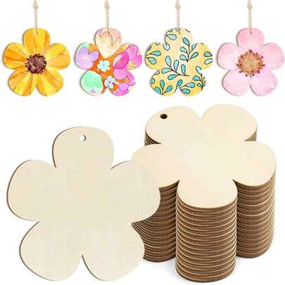 10/20pcs Wood Blank Flower Shape Wood Chips Wall Pediments Wood Ornaments For DIY Plum Blossom Painting Graffiti, Coasters, Plate Pads, Holiday Wedding Party Decoration