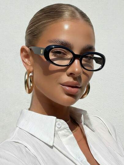 1 par de gafas de mujer con montura ovalada negra, de unicolor retro, personalizadas y sin receta