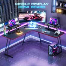 L Shaped Gaming Desk Computer Corner Desk PC Gaming Desk Table With Large Monitor Riser Stand For Home Office Sturdy Writing Workstation (Black, 51 Inch) - Black - View 5