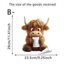 1张趣味高地牛马桶贴纸，可爱动物手持卫生纸卷图案，可移除防水乙烯基贴纸，适用于浴室、马桶盖、水箱和墙面装饰 - 彩色 - 查看 9