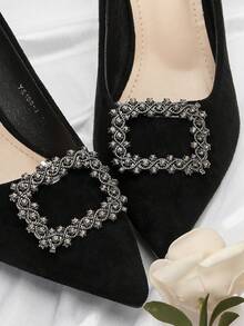 2 piezas de hebillas de metal con diamantes de imitación negras cuadradas de lujo y moda versátiles y desmontables para zapatos - Negro - Ver 1