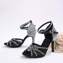 Giày cao gót nữ bằng lưới thoáng khí đính đá, giày cao gót da PU bóng bẩy, thích hợp cho hộp đêm, tiệc tùng, khiêu vũ, lễ hội, hoạt động ngoài trời, mùa xuân hè thu đông. - màu đen - Xem 11