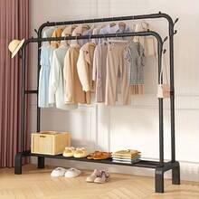 Adjustable Stainless Steel Clothes Rack - Space Saving, Foldable Design, Dual Bar For Efficient Storage Of Clothes, Shoes, Hats And Accessories - Easy Assembly, Suitable For Bedroom, Dorm And Balcony, Minimalist Garment Rack, Fashionable - Multicolor - View 3