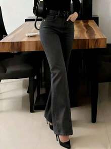 New Women Straight Leg Jeans, Loose Fit Casual Street Style Brand Relaxed Fit Jeans, Women Denim Pants And Clothing Spring - 灰色 - 查看 4