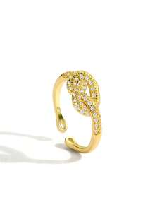Damen Ring mit Goldbeschichtung und Zirkonia, geflochtenes verdrehtes offenes verstellbares Band + komplett mit Zirkonia-Steinen besetzt, minimalistischer eleganter Stil, geeignet für den täglichen Gebrauch/vielseitig einsetzbar, tolles Geburtstagsgeschenk für Modebewusste - Gold - Übersicht 5