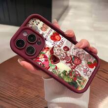 Temática de fresa, rojo, comida y personajes. Esta elegante funda roja es compatible con Samsung, Apple, VIVO, OPPO, , Transsion, ,  y Honor. Fabricada en silicona TPU, ofrece protección contra golpes y caídas, además de una sensación superior. Es un regalo ideal para familiares, amigos y seres queridos, y una opción perfecta para San Valentín y Año Nuevo. - Burdeos - Ver 2