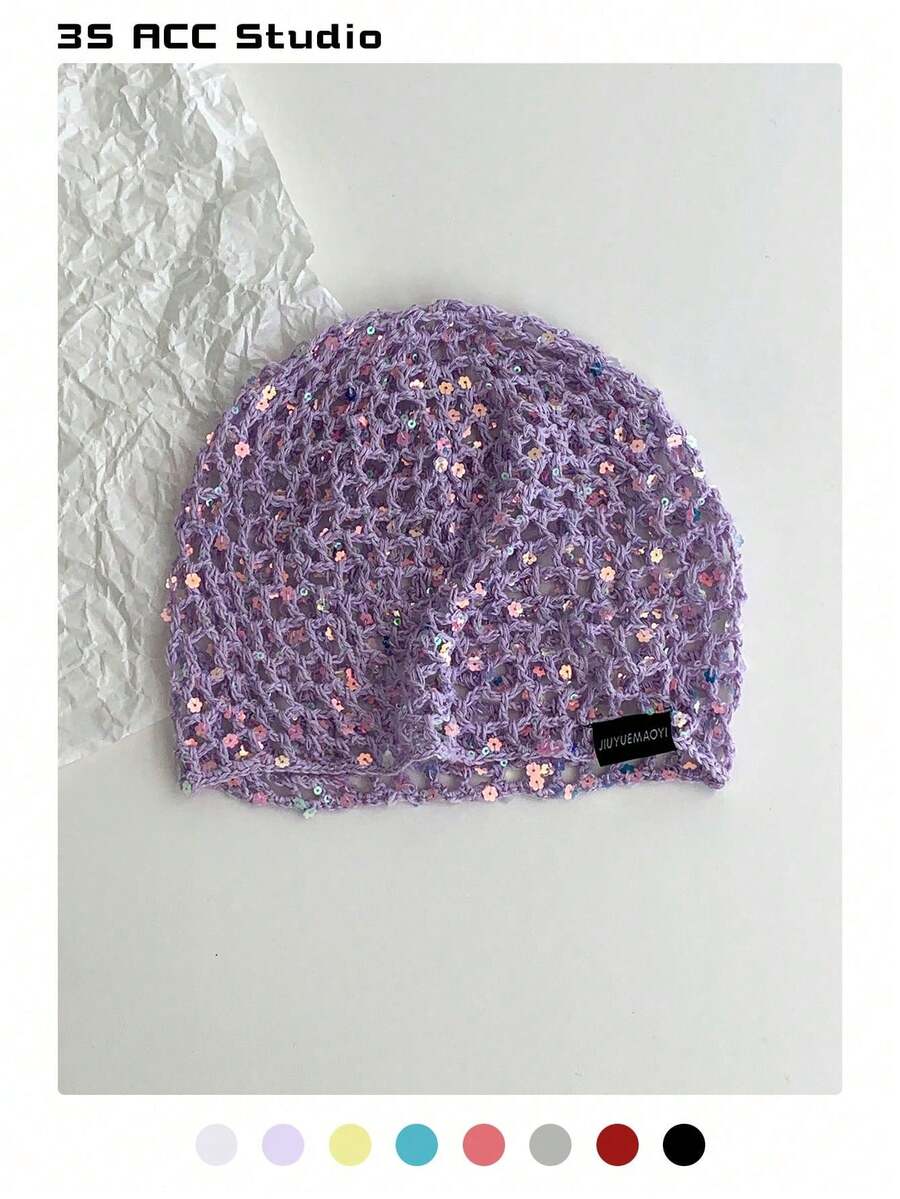 闪亮镂空网眼帽，夏季镂空针织帽，复古百搭手工编织帽，轻薄透气遮阳帽，叠戴帽，春夏时尚彩色发带