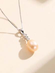 AETOLIA 1件S925镀银极简主义7-9毫米养殖珍珠吊坠项链，适合女性约会/婚礼佩戴 - 銀色 - 查看 10