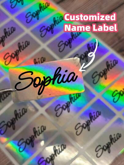 1-240pcs Custom Holographic Text Stickers, Personalized Name Labels With Shimmer Finish For Back To School, College Move-In And Office Organization, For Water Bottles,Notebooks, Backpacks, Lunch Containers, Desk Trays, Gym Bags, For Students, Teens, Teachers, Professors, New Graduates, Coworkers, Parents, Reusable Glossy Adhesive Tags In Iridescent Vinyl, Ideal For Dorm Life, Classroom ID, Workstation Setup, Summer Internships And Daily Use