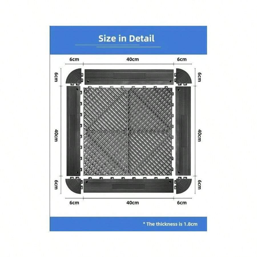 10 Tiles BLACK Modular Interlocking Ribbed Garage Flooring Tiles Heavy Duty - C - View 1