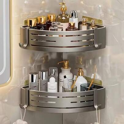 Eckregal aus Aluminium für das Badezimmer, wandmontierter Organizer-Ständer für Wohnmobile ohne Bohren, platzsparendes dreieckiges Regal für Toilettenartikel und Badezimmer/Küche im Wohnmobil