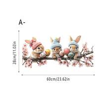 1 pieza Pegatina de vidrio para decoración de Pascua, hecha de película de vinilo estático con diseño lindo de erizo y pájaro, pegatina de vidrio removible para escaparate de tienda y decoración de vacaciones de Pascua - Multicolor - Ver 12